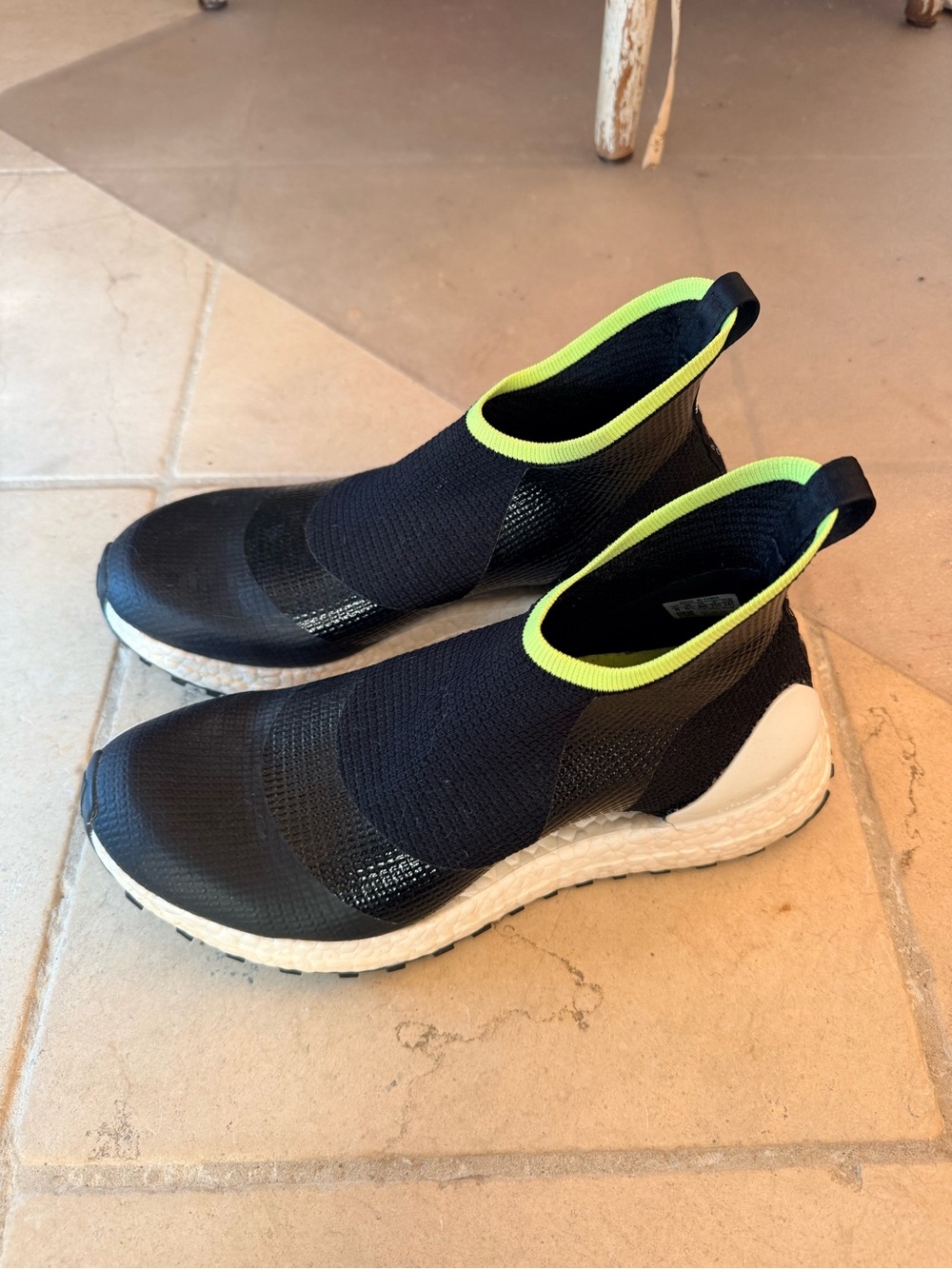 Adidas by Stella McCartney Black Knit Sock Sneakers with Neon Lime Trim